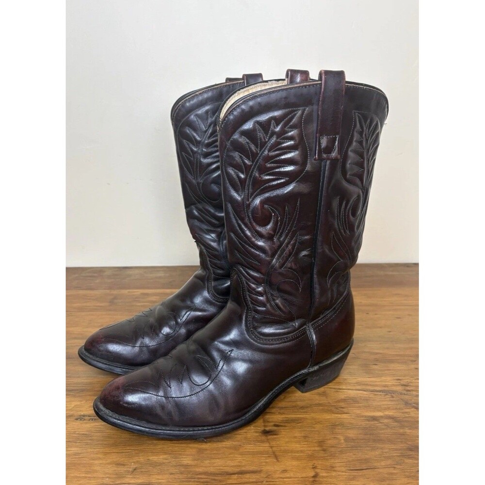 Vintage Mason Western Boots Mens 10.5D Black Cherry Leather Cowboy USA Americana